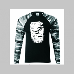 Jaskyňa - maľba - pánske tričko (nie mikina!!) s dlhými rukávmi vo farbe " metro " čiernobiely maskáč gramáž 160 g/m2 materiál 100%bavlna